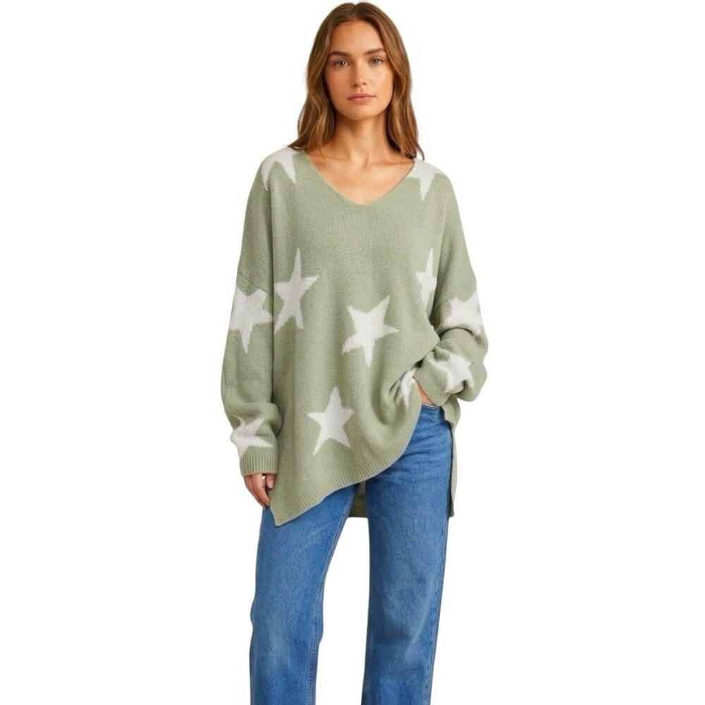 A Beautiful Soul Sweater Size A Size (1X ) Stars Green Cozy Slouchy Whimsigoth